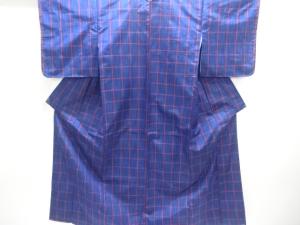 格子模様織出し米沢紬着物アンサンブル